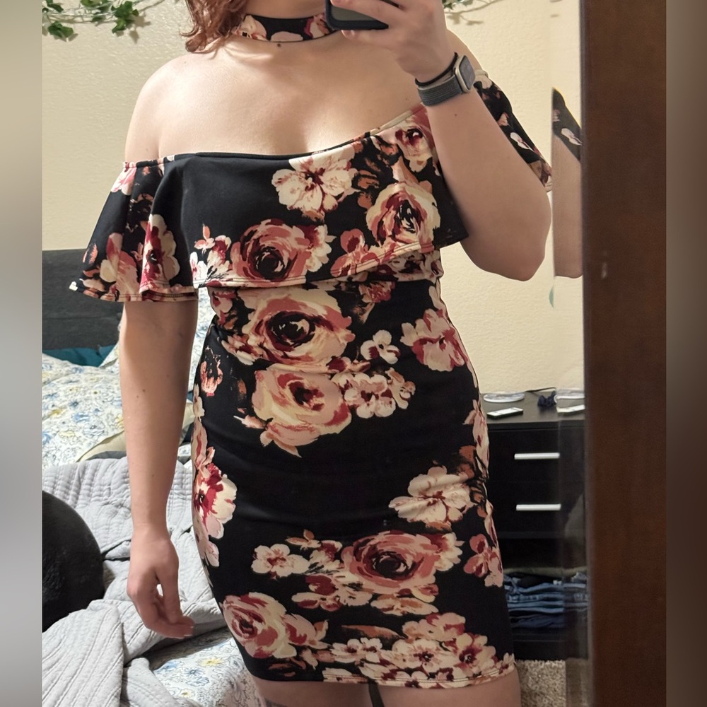 Haute Monde Strapless Dress Black and Pink M